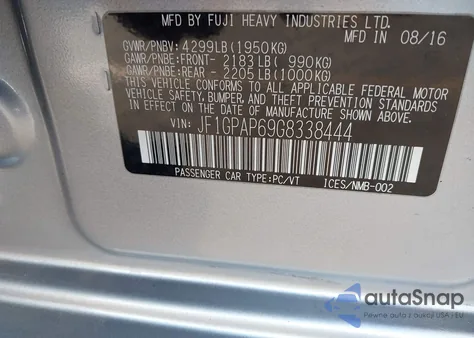 2016 Subaru Impreza Sport Premium из США, поврежденный, VIN JF1GPAP69G8338444